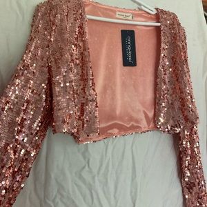 Peachy pink sequin bolero top